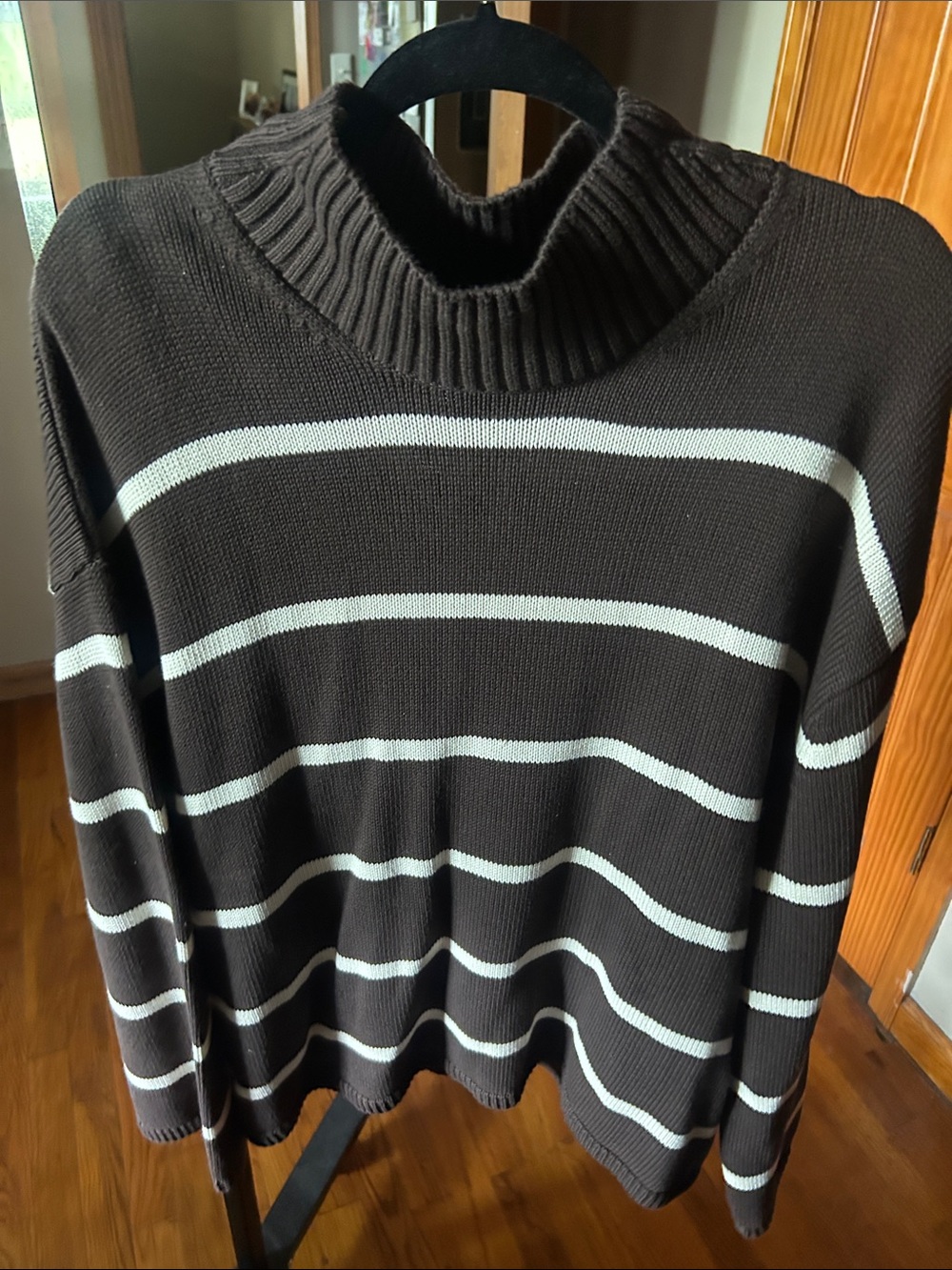 Gap Factory Striped Mock Neck Women’s Sweater - Chocolate Brown and Cream